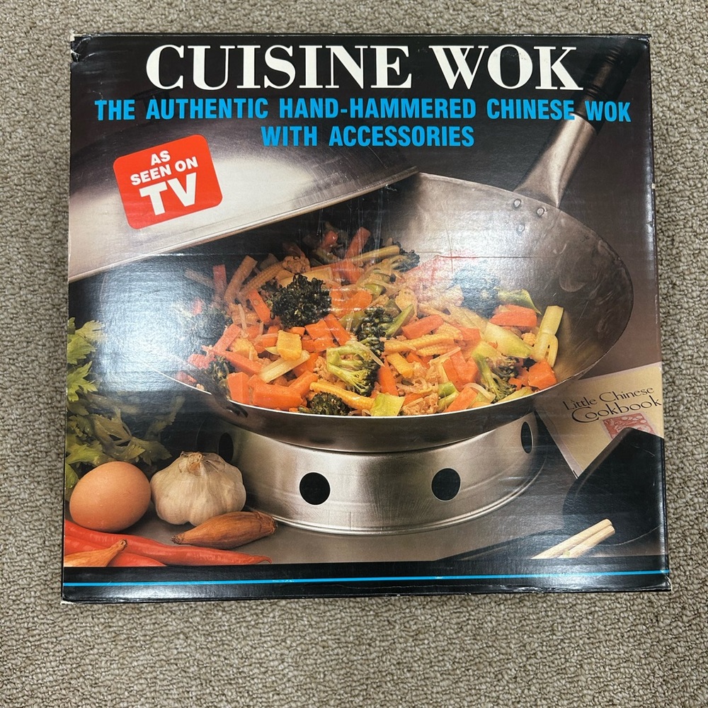 Wok - Authentic Hand-Hammered Silver Wok with Accessories